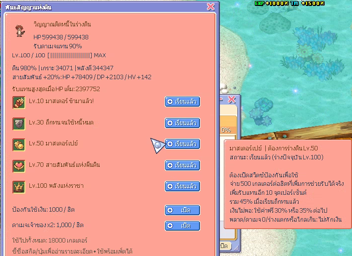 หน้าต่างพันธสัญญา ร่างดิน Lv.100 เรียนครบ 5 สกิล